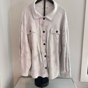 Vintage Havana L Tie Dye Corded Button Front Shacket Gray Soft Cotton Blend